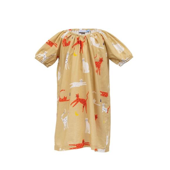 LA PALOMA Girls Parker House Dress Barn Cat Print Size 8 Ethical Soft Gathered - Picture 1 of 9